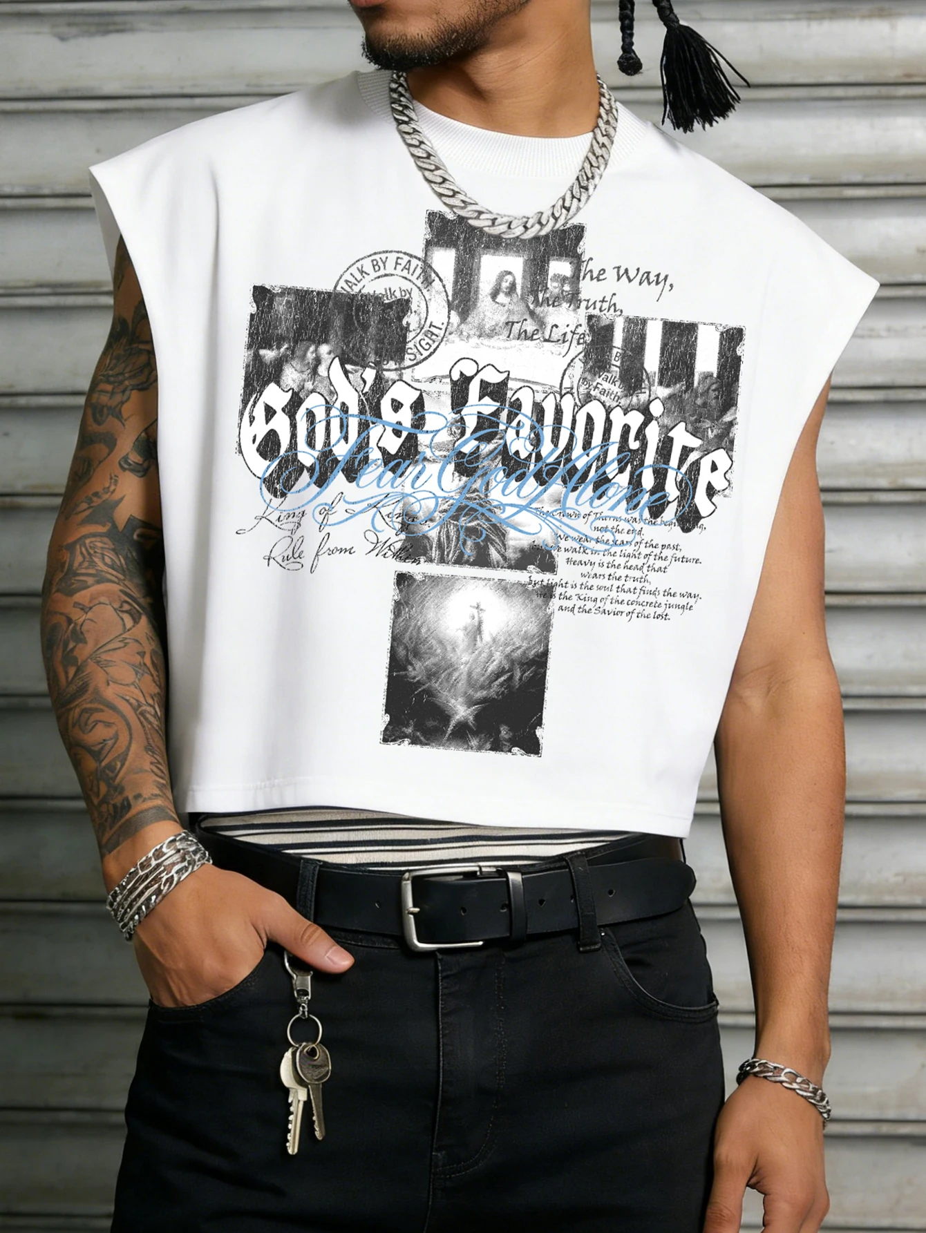 Men's Oversized Streetwear Tank Top Brand God's Favorite Vintage Religious Print Polyester Sleeveless Vest S-2XL All Size 1Pc