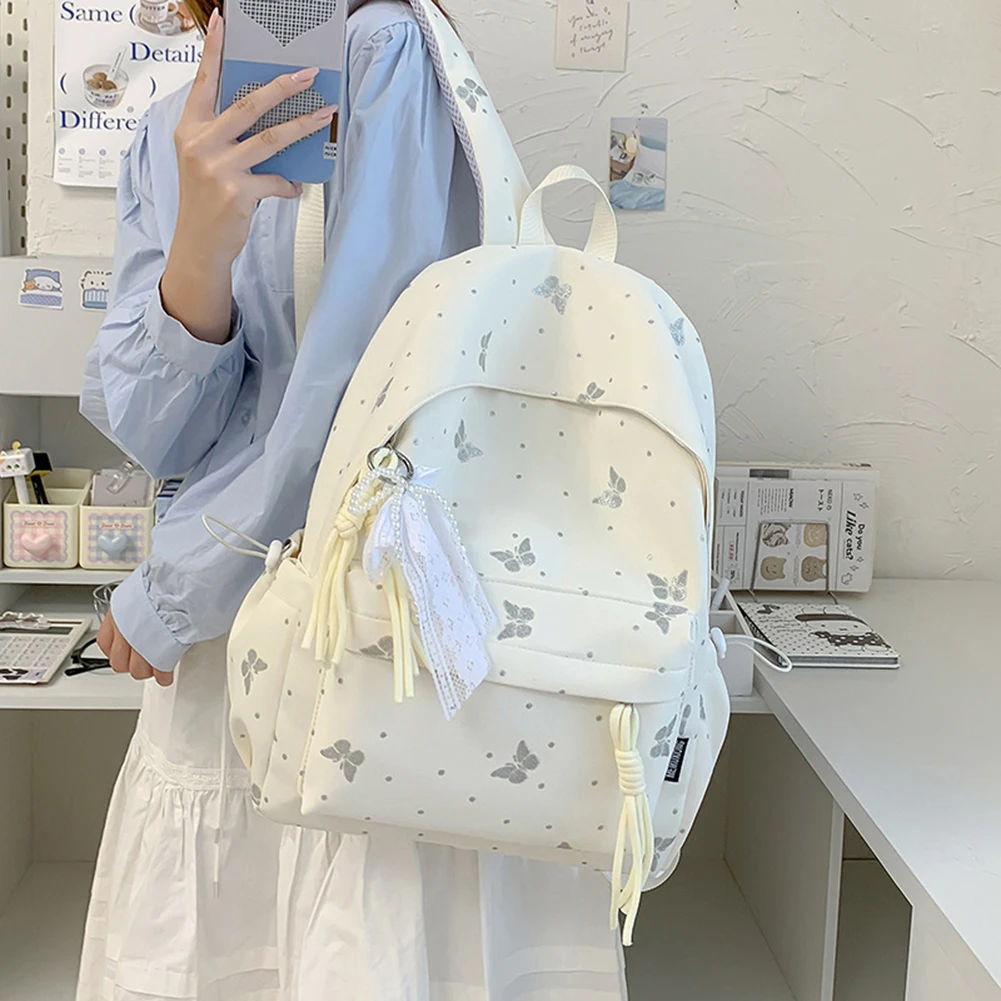 Girls Butterflies Print Aesthetic Backpack Large Capacity Spacious Multi-Pocket Organization For Back-To-School Commuting Travel