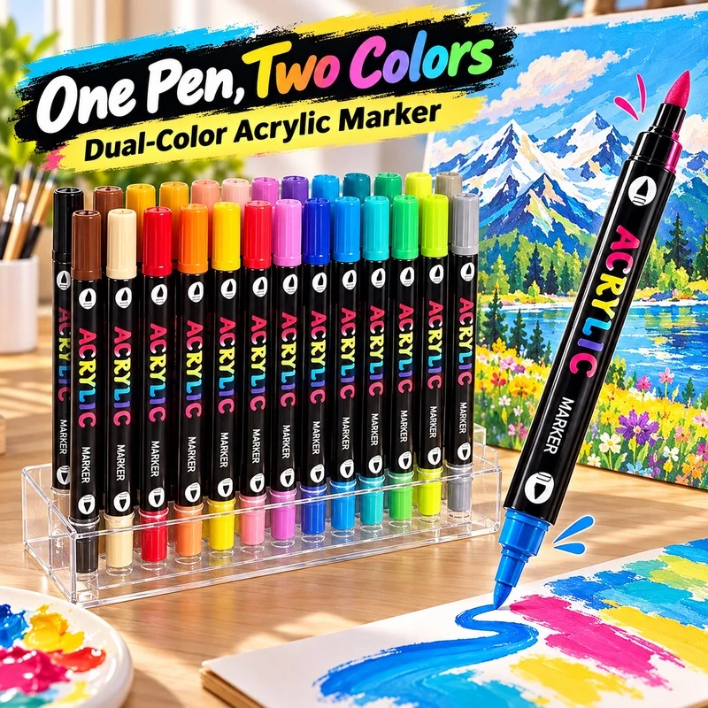 Dual Color Acrylic Paint Markers 24/48/72/96/120 Colors Double Ended Brush Pens for Rock Painting Wood Canvas DIY Art Crafts
