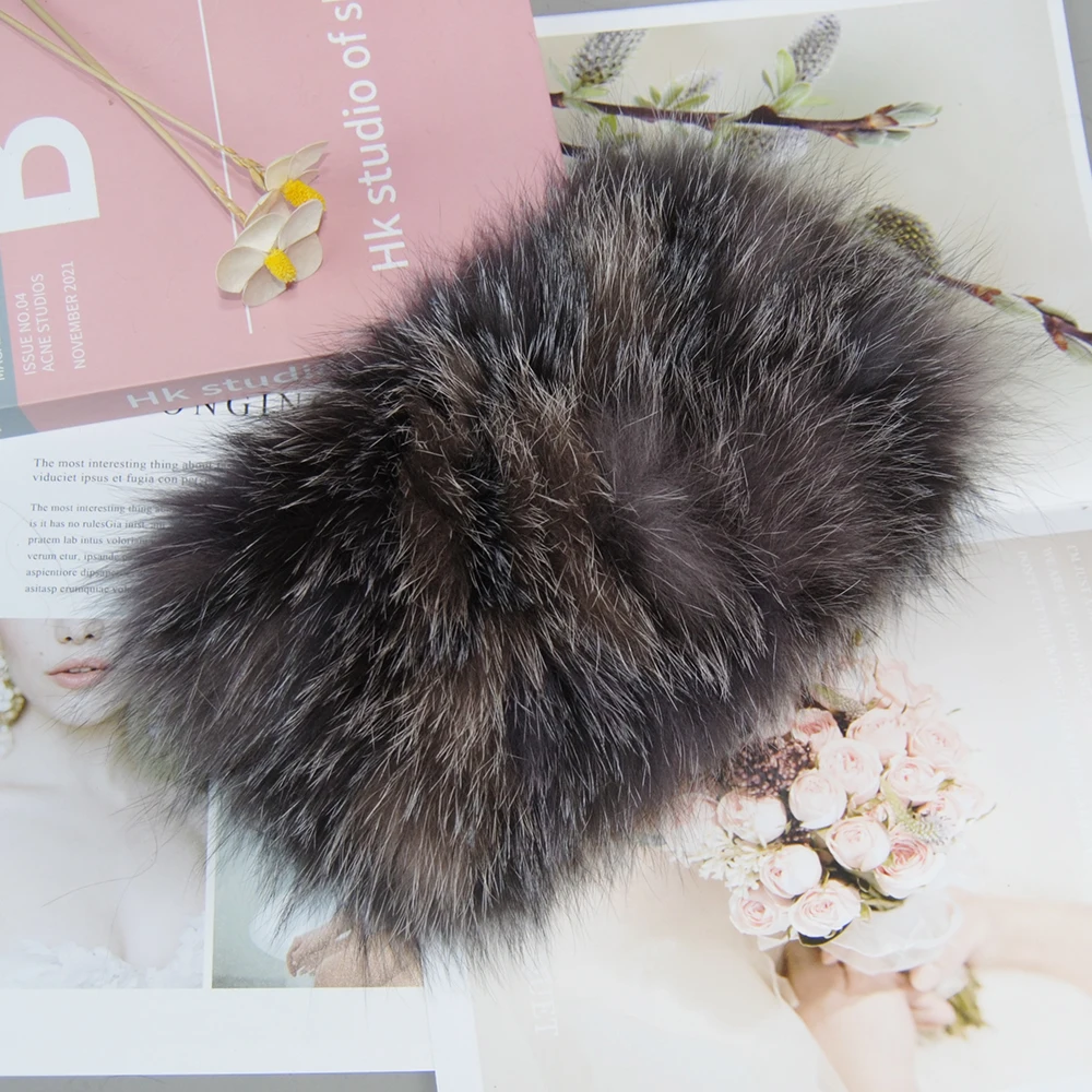 Outdoor Knit Fluffy Real Fox Fur Elastic Ring Headband Winter Female Real Fox Fur Scarf Women Luxury Natural Fox Fur Scarf Wrap