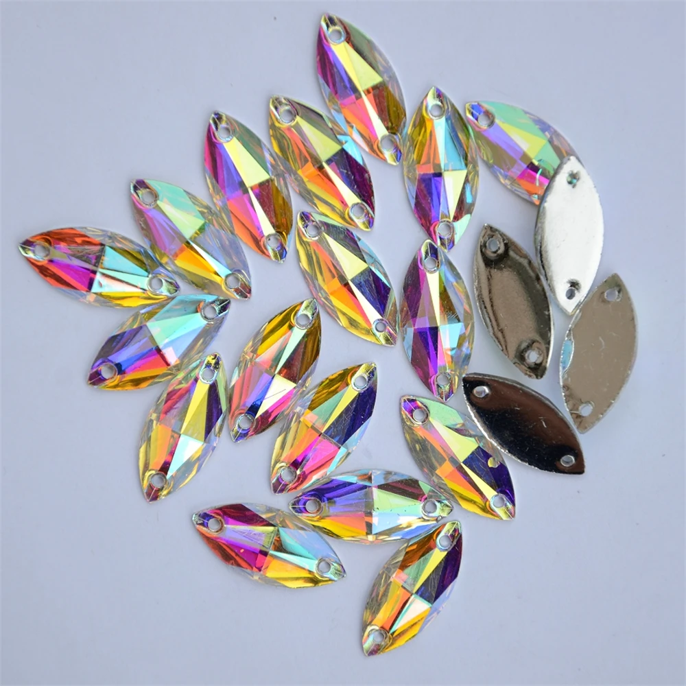 AAAA+ Marquise Shape Crystal AB sew on Beads flatback resin sew on Rhinestones Sew On stones стразы For DIY Clothes Accessories