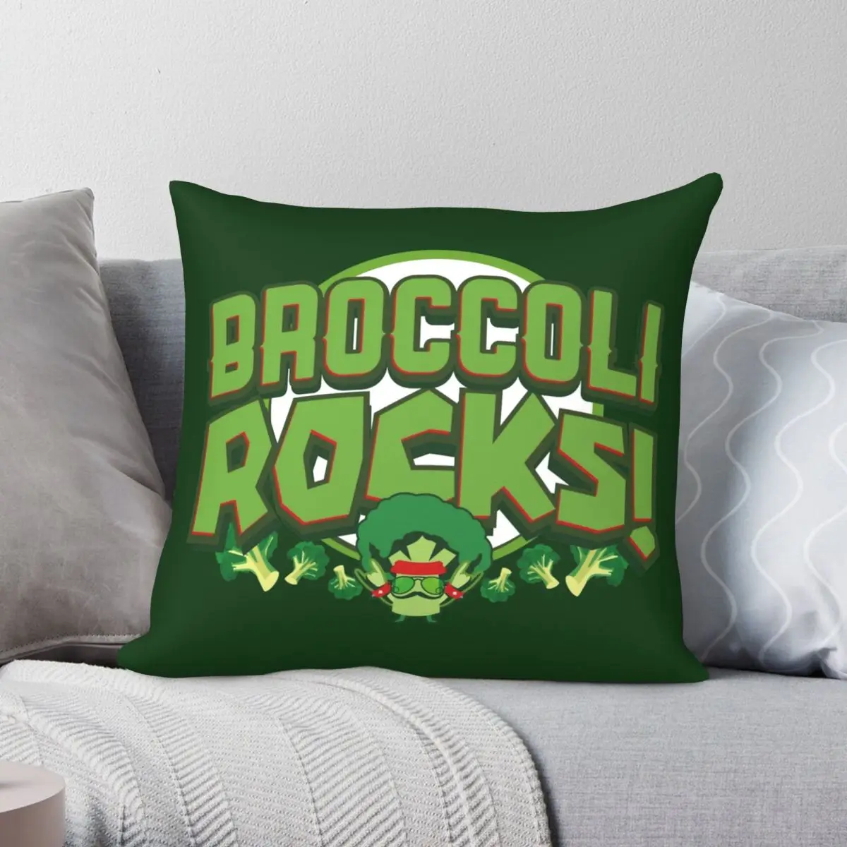 Vegetarian Broccoli Rocks Square Pillowcase Polyester Linen Velvet Printed Zip Decor Pillow Case Bed Cushion Cover