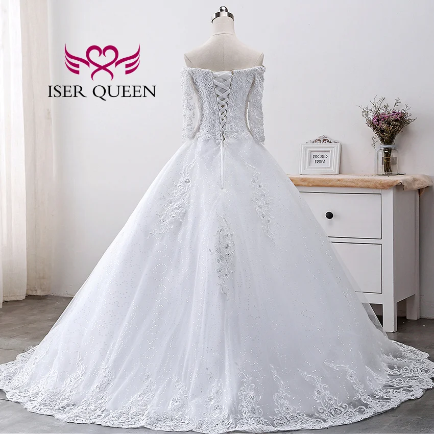 Aangepaste Klassieke Kant Applicaties Kralen Trouwjurk Halve Mouwen Uit De Schouder Plus Size Afrikaanse Trouwjurk WX0001