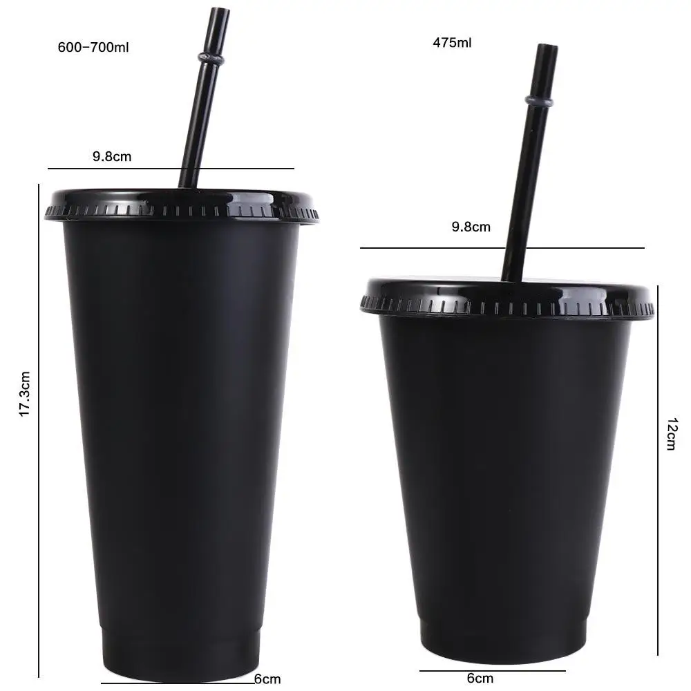 Drinkware Food Grade PP Plastic Change Color Straw Mugs with Straw with Lid Water Cup Matte 475ml/601-700ml Straw Cup Milk Tea