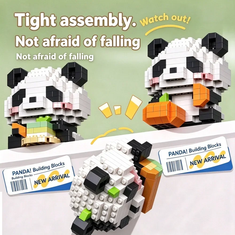 Cute Panda Figurine Micro Particle Building Blocks DIY Assembly Watermelon Theme Model Desktop Ornament Home Tabletop Decoration