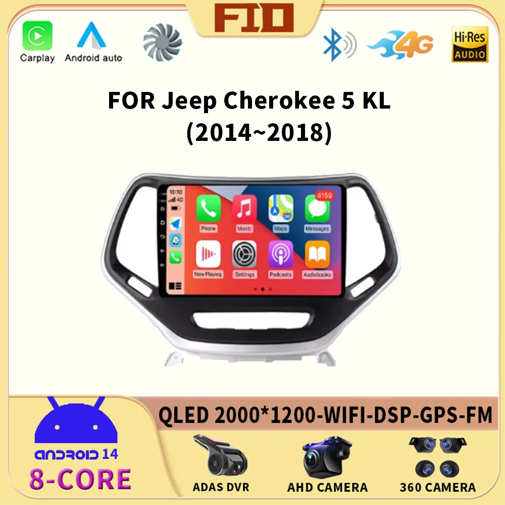 

Android14 For Jeep Cherokee 5 KL 2014 2015 2016 2017 2018 Multimedia Car Radio Player WIFi+4G DSP Head Unit Touch Screen Carplay