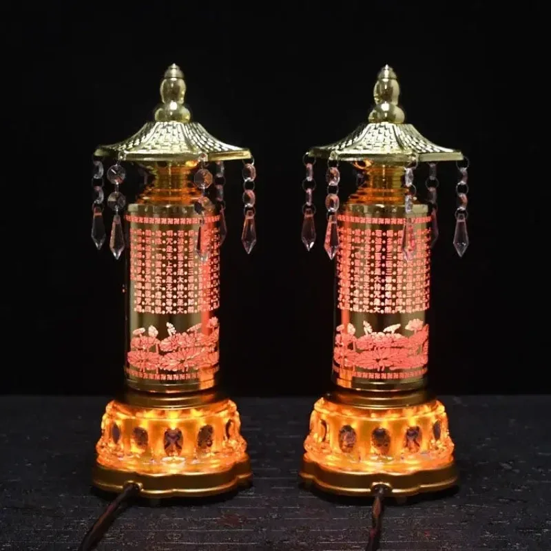 【35cm】Buddha Machine Lamp, Heart Sutra Turning Wheel, Colorful LED, Plug-in Safety