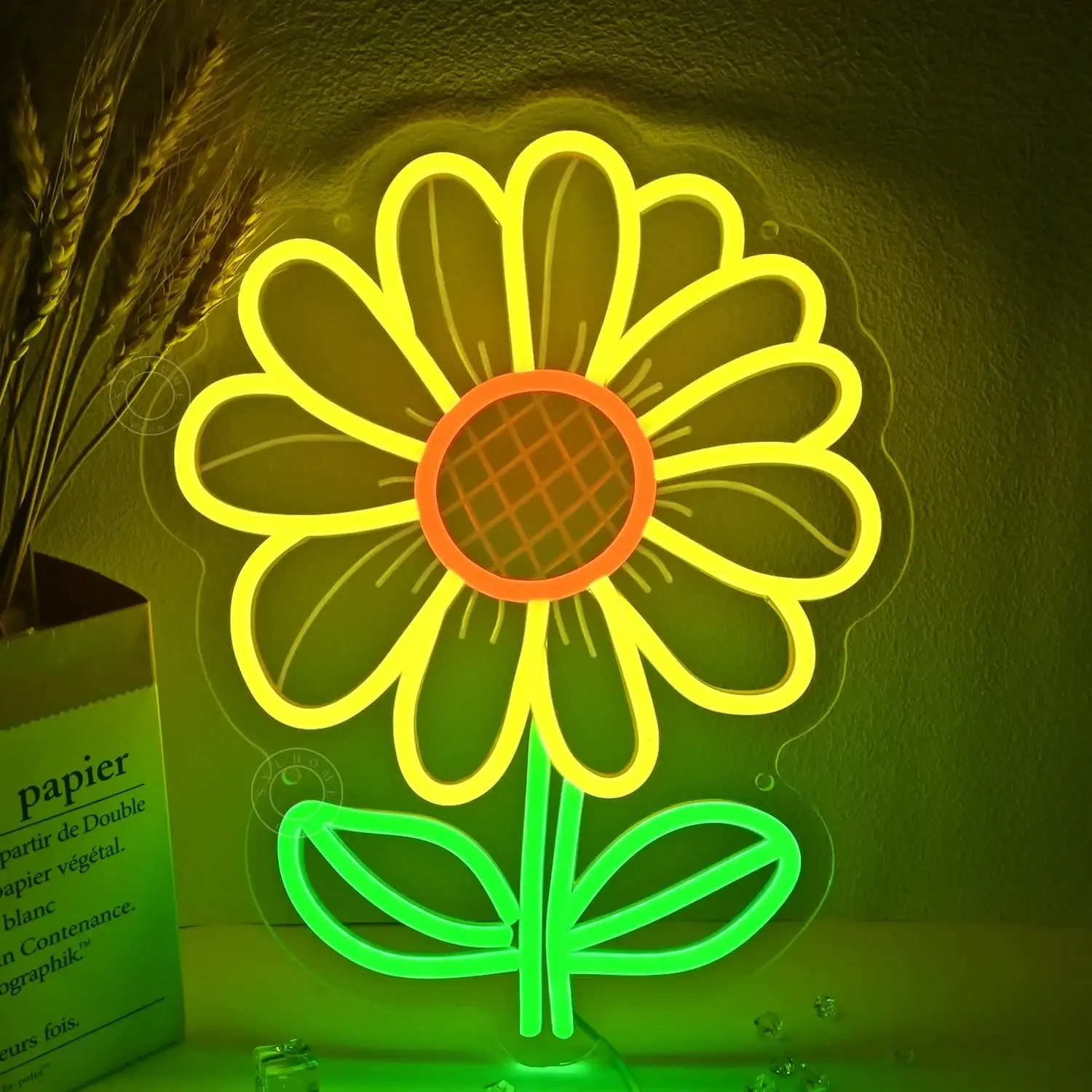 Sunflower Neon Sign Cute Yellow Flower LED Wall Art USB Powered Living Room Cafe Bedroom Party Home Decoration Hanging Light