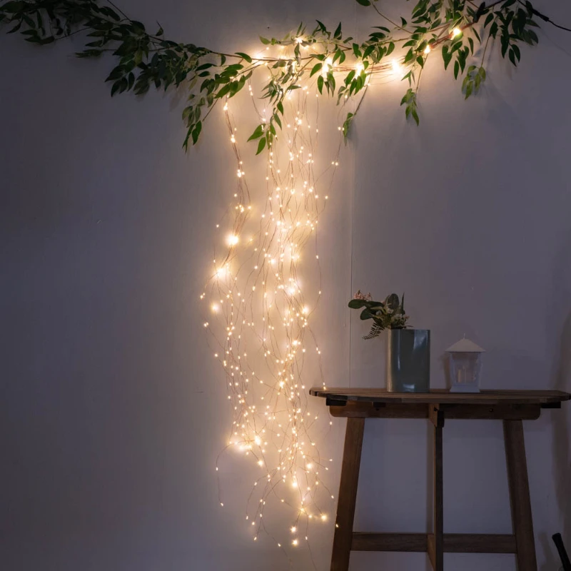 2M 30Strands Sliver Wire Plug In Waterfall String Fairy Lights Curtain led light Decoration For Christmas Halloween bedroom Lamp