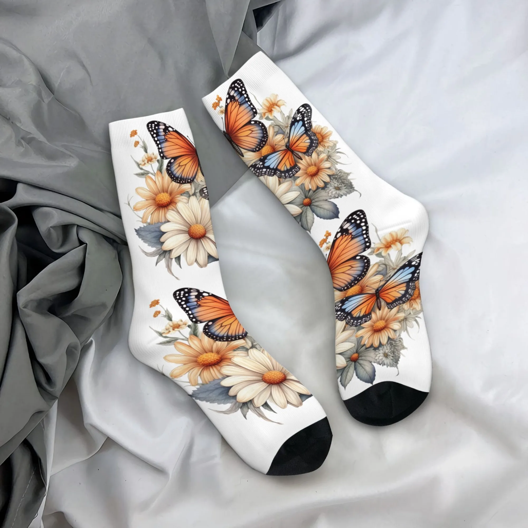 Vintage-Kompressionssocken für Herren mit botanischem und Schmetterlingsdruck, lustige Crew-Socken für Männer und Frauen, perfekte Geschenkidee für Neuheiten