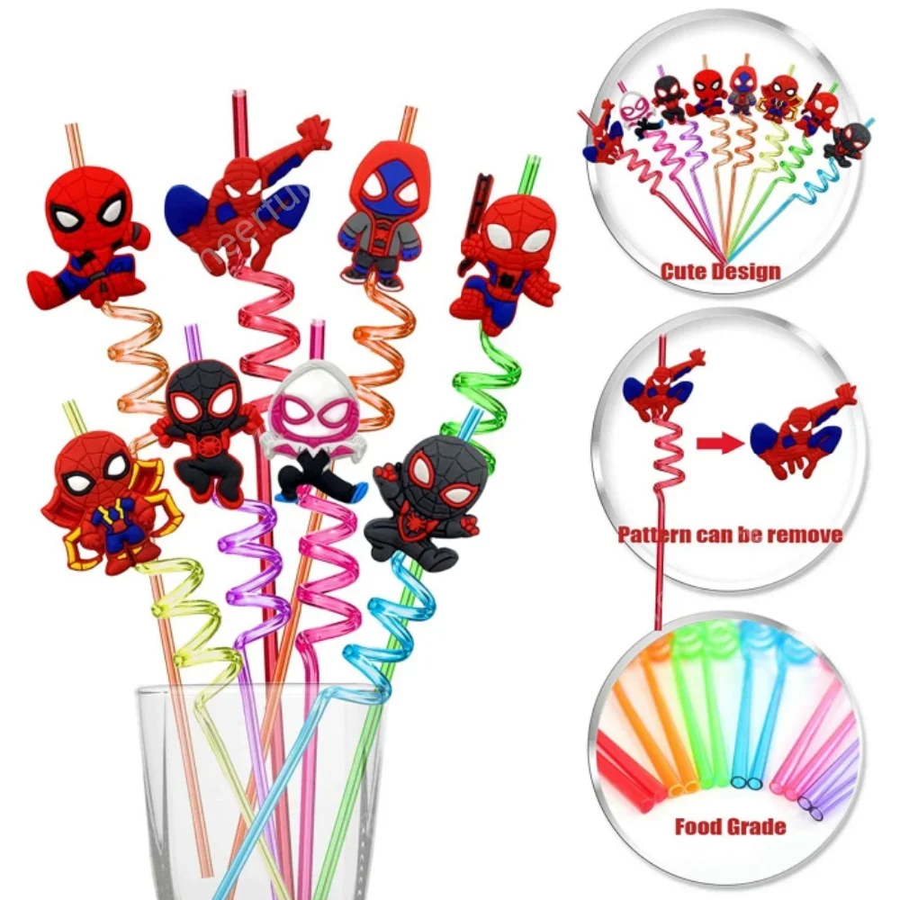 8Pcs Spiderman Theme Drinking Straws Marvels Kids Birthday Party Decorations Baby Shower Spiderman Party Supplies Friends