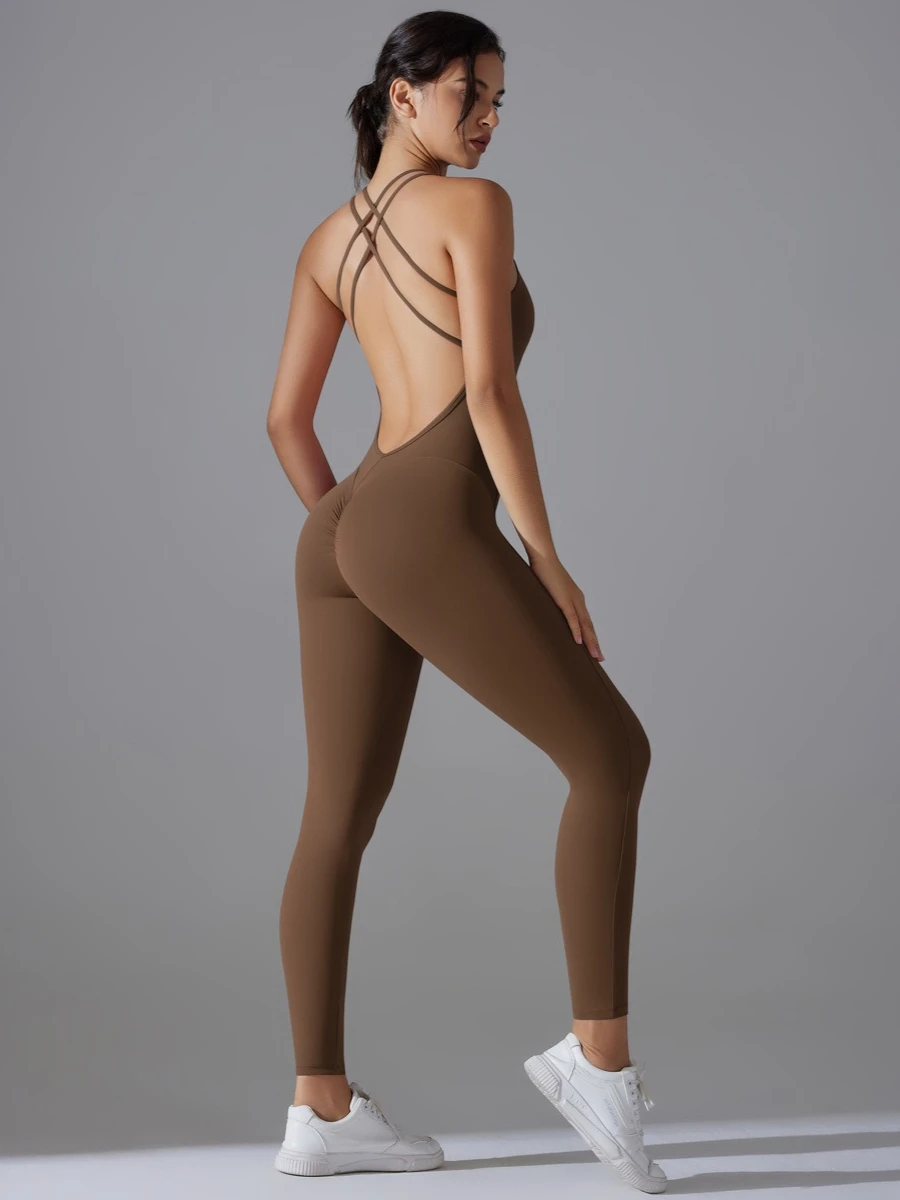 

Модные сексуальные комбинезоны для йоги, женские комбинезоны без рукавов с открытой спиной для бега, тренажерного зала, женские узкие цельные боди для фитнеса, спортивная одежда