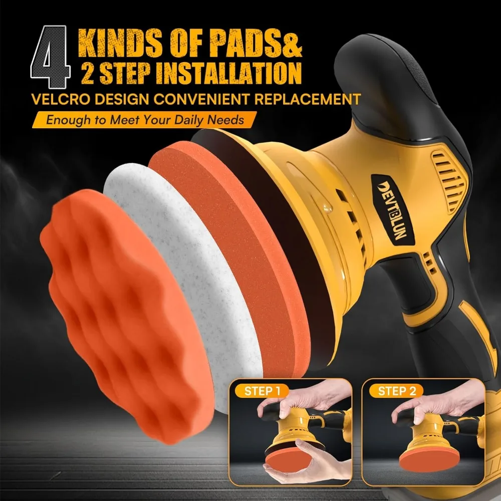 Cordless Car Buffer Polisher Kit, 6-Inch Brushless Dual Action, 8-Speed 5500RPM, Lightweight with 14 Accessories
