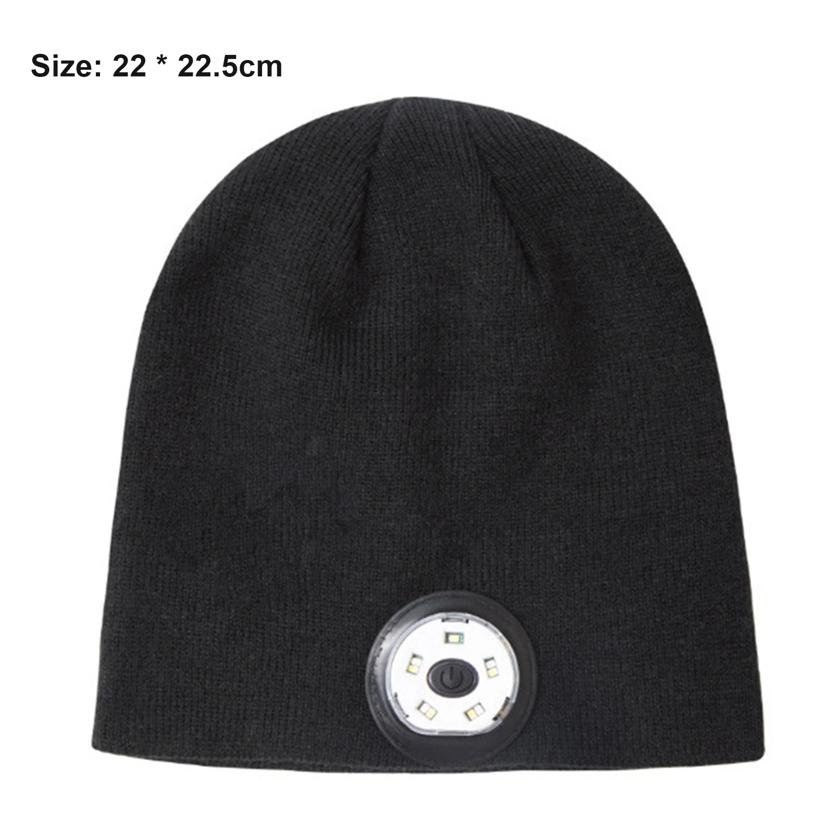 قبعة محبوكة سوداء للجري الليلي وركوب الدراجات مع ضوء LED للجنسين قبعة حرارية شتوية للمصابيح الأمامية للعمل في الهواء الطلق