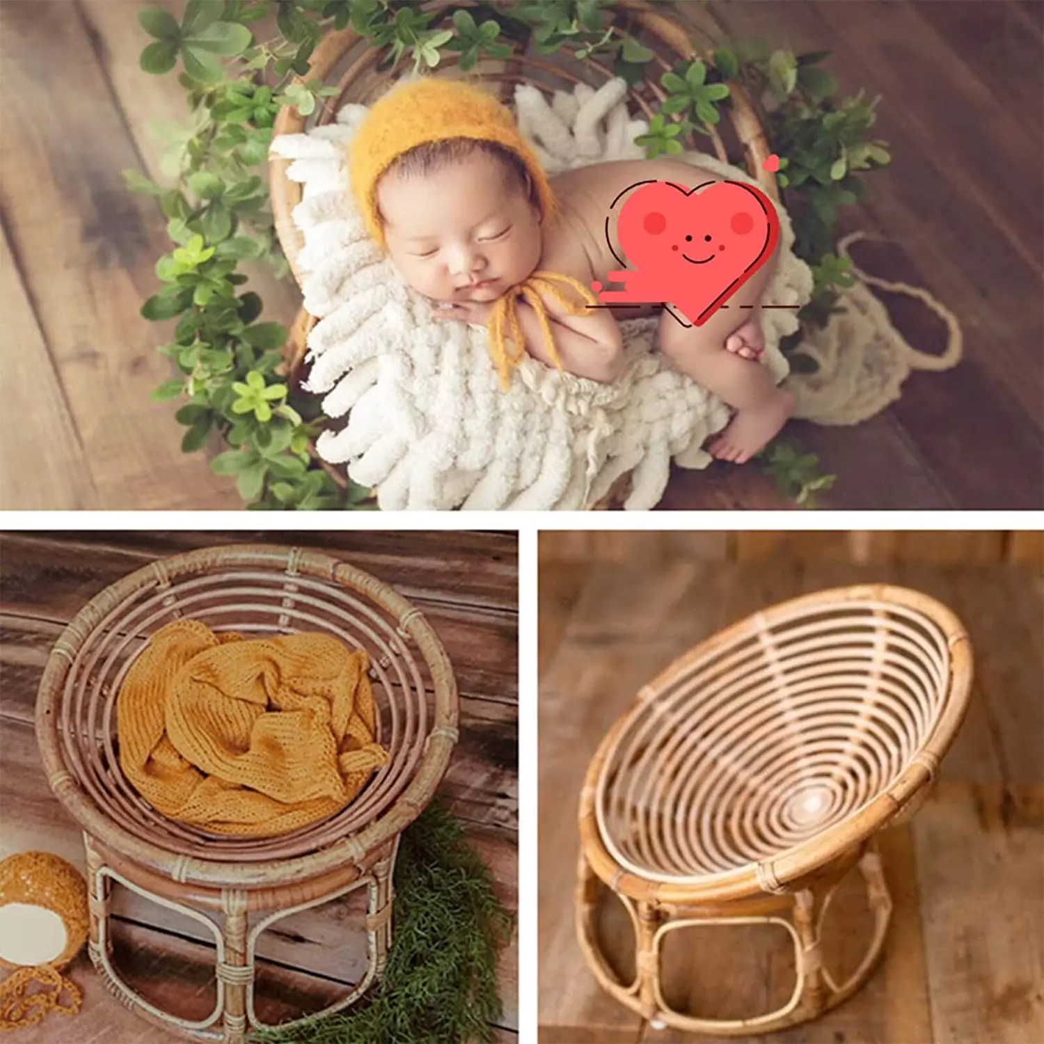 Newborn Photography Props Retro Handmade Baby Papasan Chair Rattan Photoshoot Props Girl Boy Bed Chairs Newborn Posing Furniture