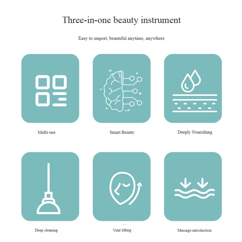 جهاز تنظيف الوجه الكهربائي 3 في 1 أداة العناية بالبشرة لتنظيف المسام العميقة، مدلك EMS قابل لإعادة الشحن والمحمول #5