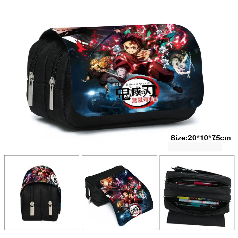 Anime Demon Slayer Pencil Case School Box Children Boy Bag Student Study Bag Double Zipper Pencil Case For Study