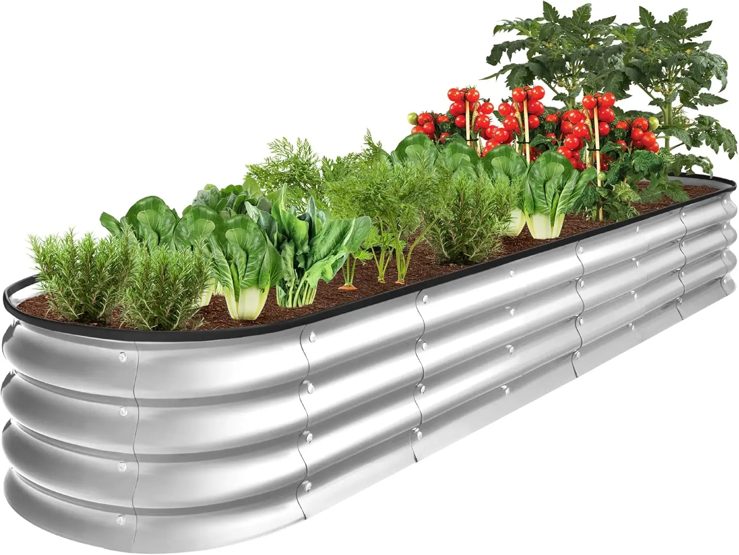 Cama de jardim elevada de metal para exterior, 8x2x1 pés, caixa oval de plantador de raiz profunda para legumes, ervas e suculentas com capacidade de 108 galões