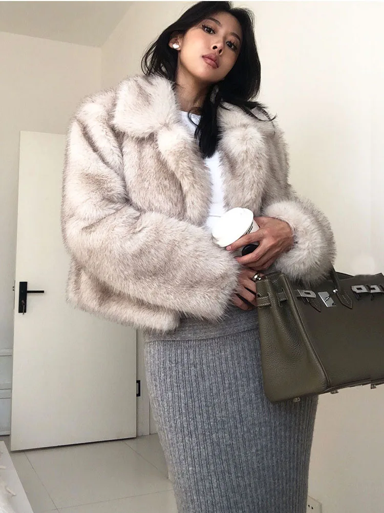 ZADORIN Designer Luxury Gradient Faux Fur Coat Women Jacket Fashion Lapel Cropped Fluffy Coat Winter Clothes Women 2024 Overcoat