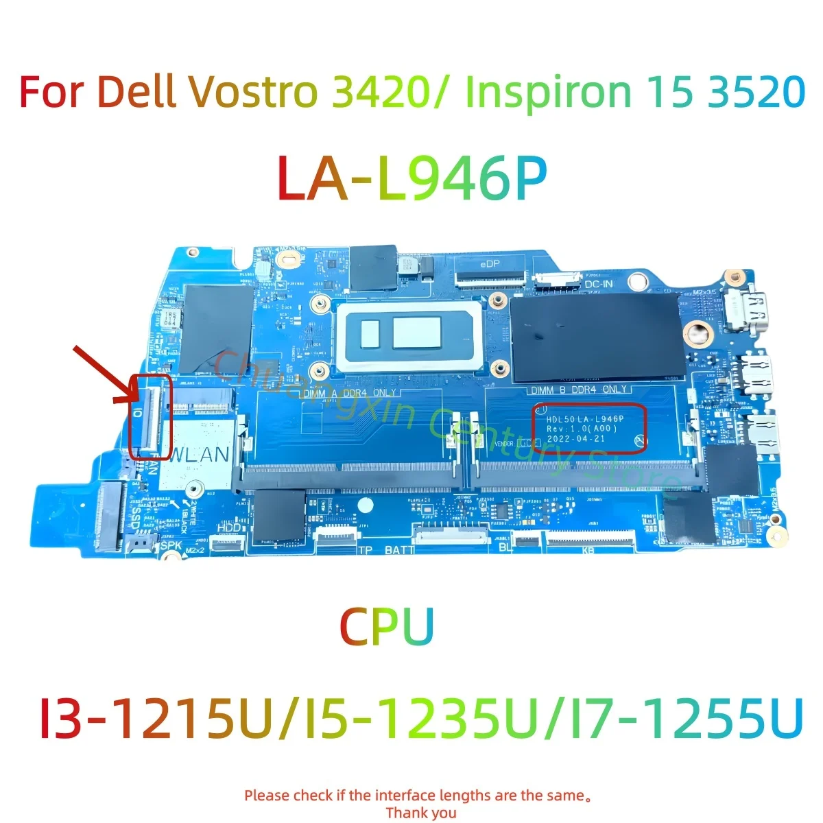 

LA-L946P is suitable for Dell Vostro 3420 Inspiron 15 3520 laptop motherboard. Equipped with I3-1215U, I5-1235U, I7-1255U CPU,