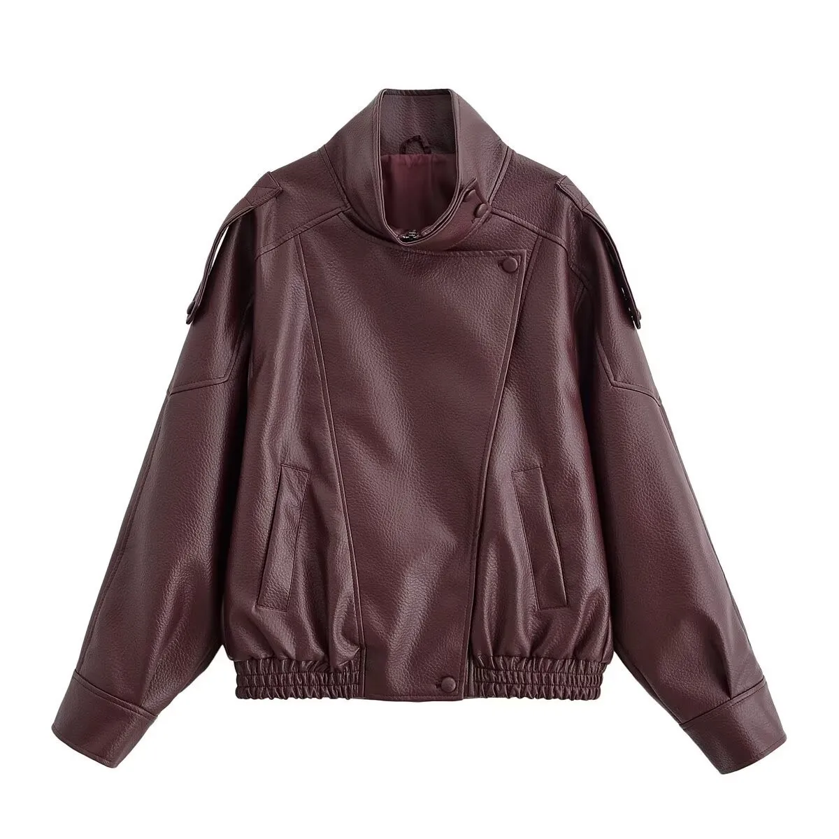 Women's Demi-Season Spring Autumn Bomber Jacket Stand Collar Long Raglan Sleeve Solid Loose Fit Regular Length Streetwear