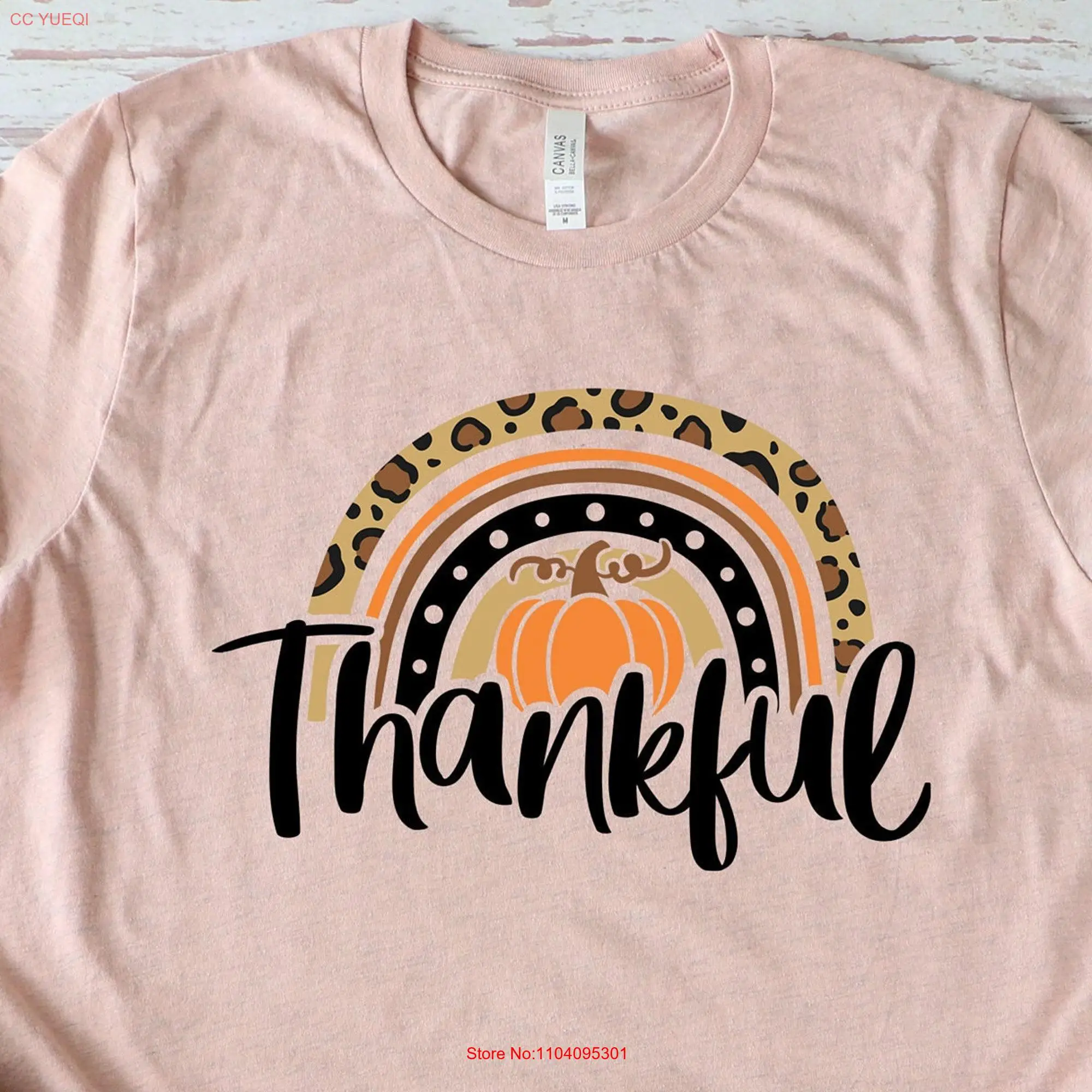 Thankful Rainbow T Shirt Thanksgiving Funny Family Happy Women's long or short sleeves