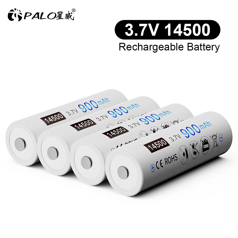 

PALO 2-16pcs 14500 AA Battery 900mAh Lithium ion 3.7V Rechargeable Battery High Capacity Li-ion For Flashlight Batteries Mouse