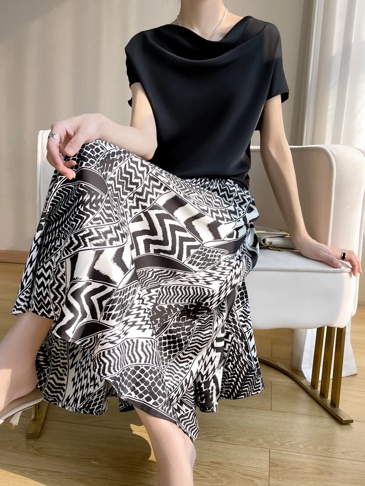 

Silk satin half length skirt for women with high waisted zebra print for slimming acetic acid half length skirt new styles