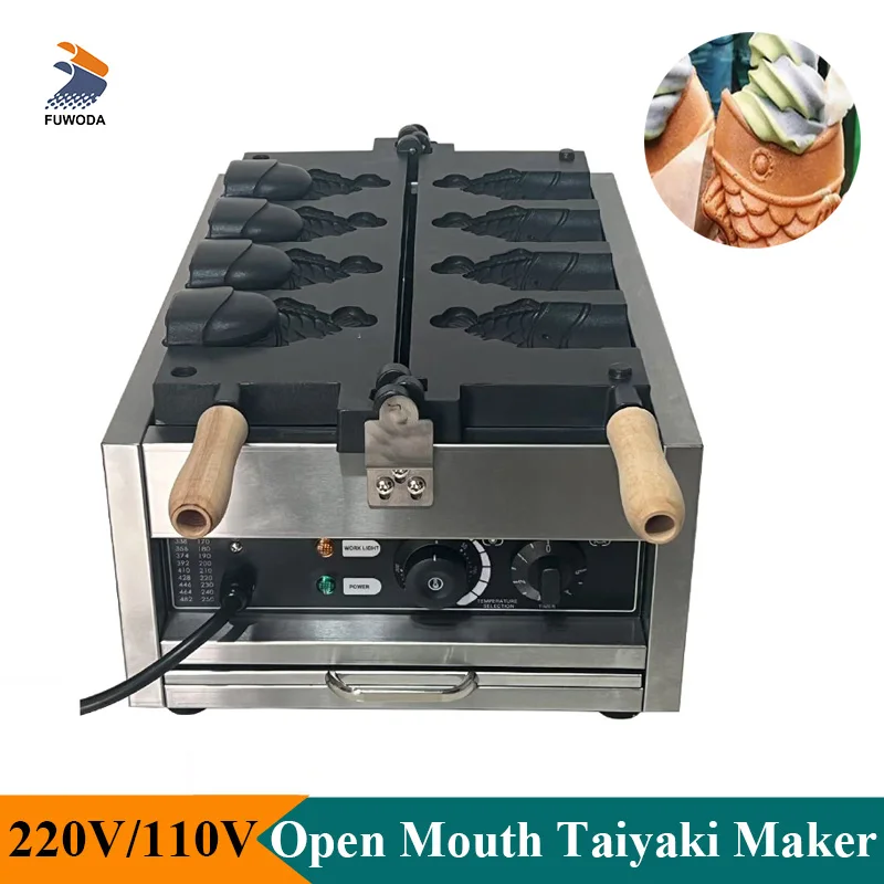 Commercial Open Mouth Taiyaki Waffle Maker Baker 220V 110V Fish Waffle Making Machine Non Stick Coating Snack Equipment