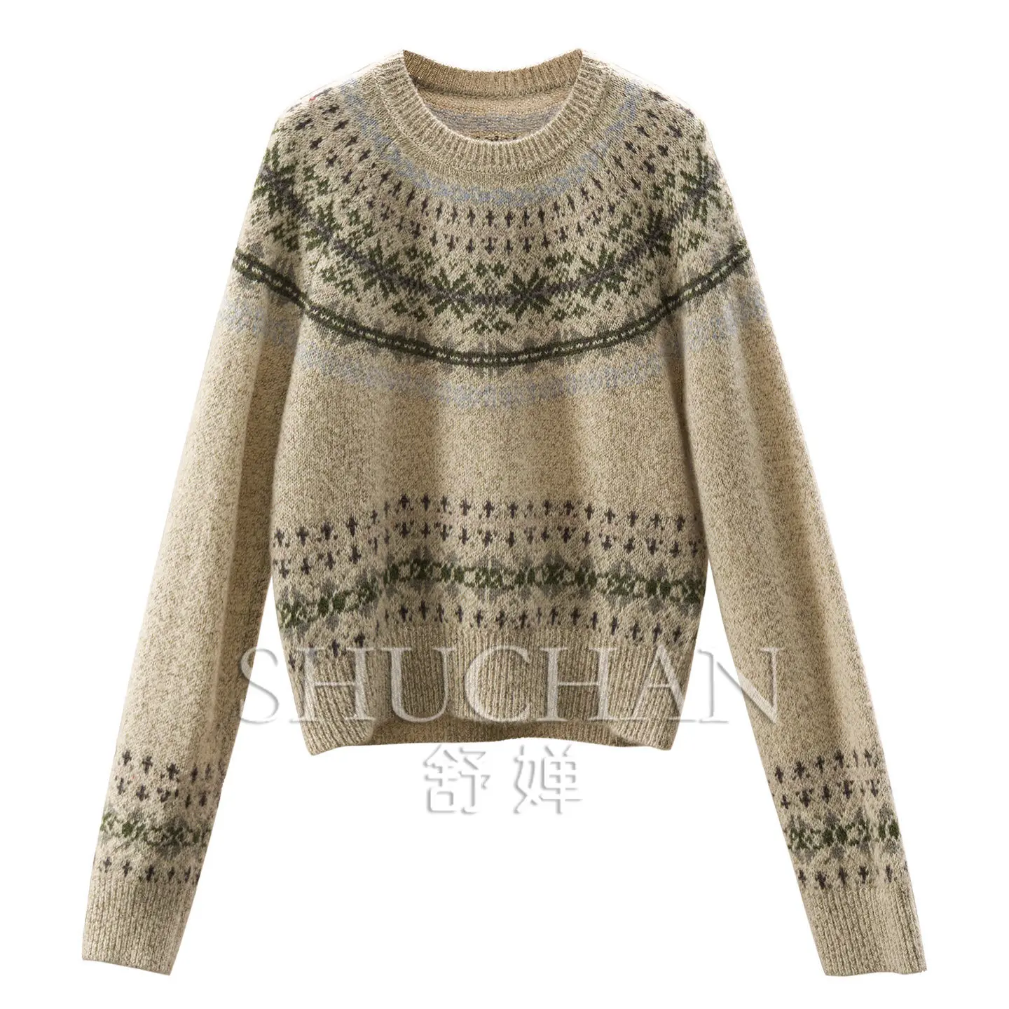 Pullover 250g Medieval Winter Letter, Nordic Fair Island Jacquard 100% Wool Symphony Flower Sweater Women's E259