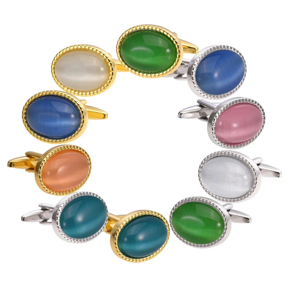 Quartz Oval Cufflink Cat's Eye Stone Cufflinks Men's Business Dress Shirt Cufflinks Formal Banquet Cufflinks