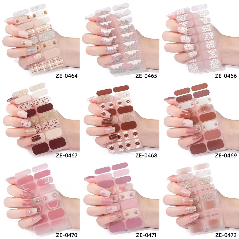 

4sets 16 Strips Semi Cured Gel Nail Stickers Gradient Colors French Nail Art Gel Full Nail Wraps Glittering Nail Art Stickers