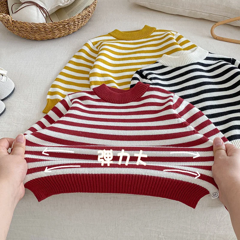 

Children's Striped Sweater 2025 New Winter Girls' Fashion Korean Version Thick Inner Layer Boys' Fashion Knit Sweater