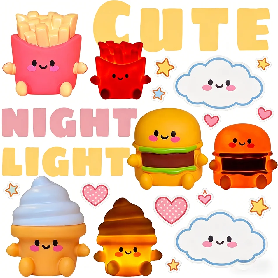 

2026 Cute Food LED Night Light Hamburger Fries Ice Cream Lamp Bedroom Desktop Decor Birthday Gift for everyone Best Gift Toy
