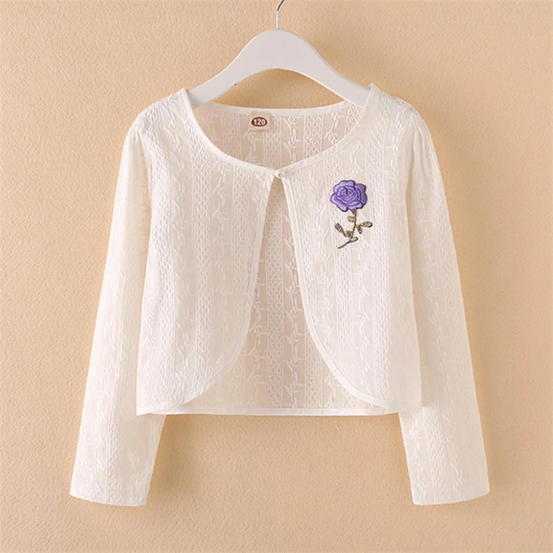 Girls Spring Cardigan Children's Summer Lace Shawl Kids Casual Long-Sleeve Jackets New Teenager Fashion Coats 4-10 Years