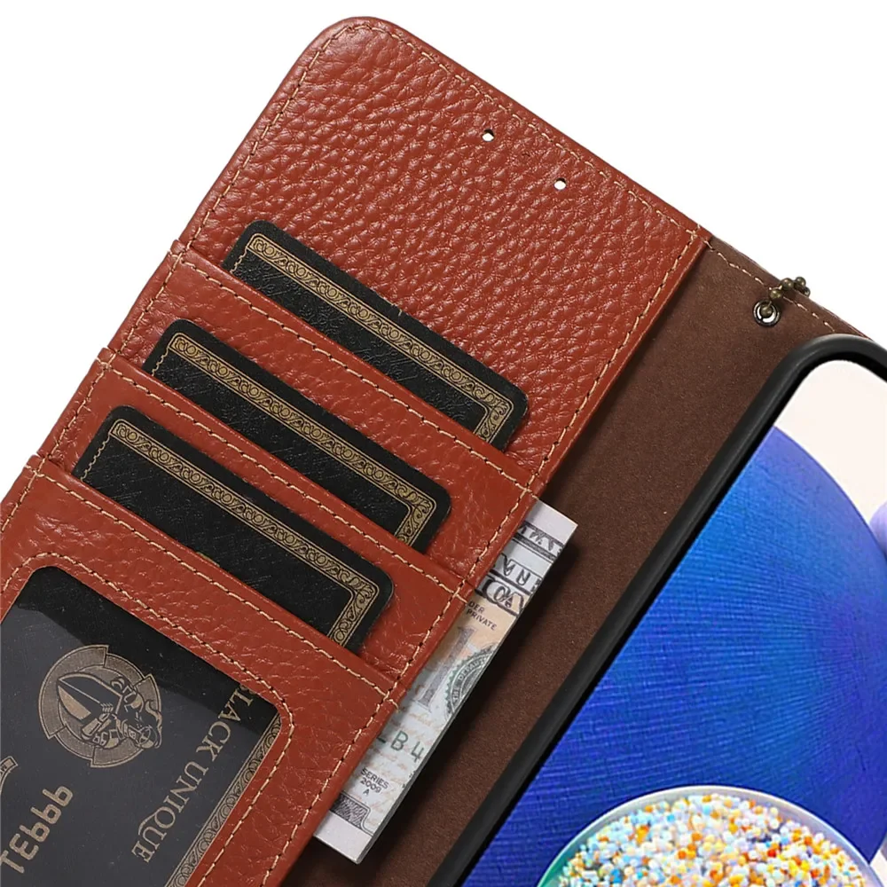 Genuine Leather Litchi Flip Wallet Case for Samsung Galaxy S25 Ultrr Plus S24 S23 FE A06 A16 A55 A35 25 15 Luxury Business Cover