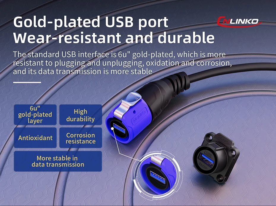 CNLINKO M20 IP68 USB 2.0/3.0 Wasserdichte Buchse – Panelmontage, 5 Gbit/s Schnelles Laden/Synchronisieren für Industrie- und Outdoor-Geräte – Detail 6