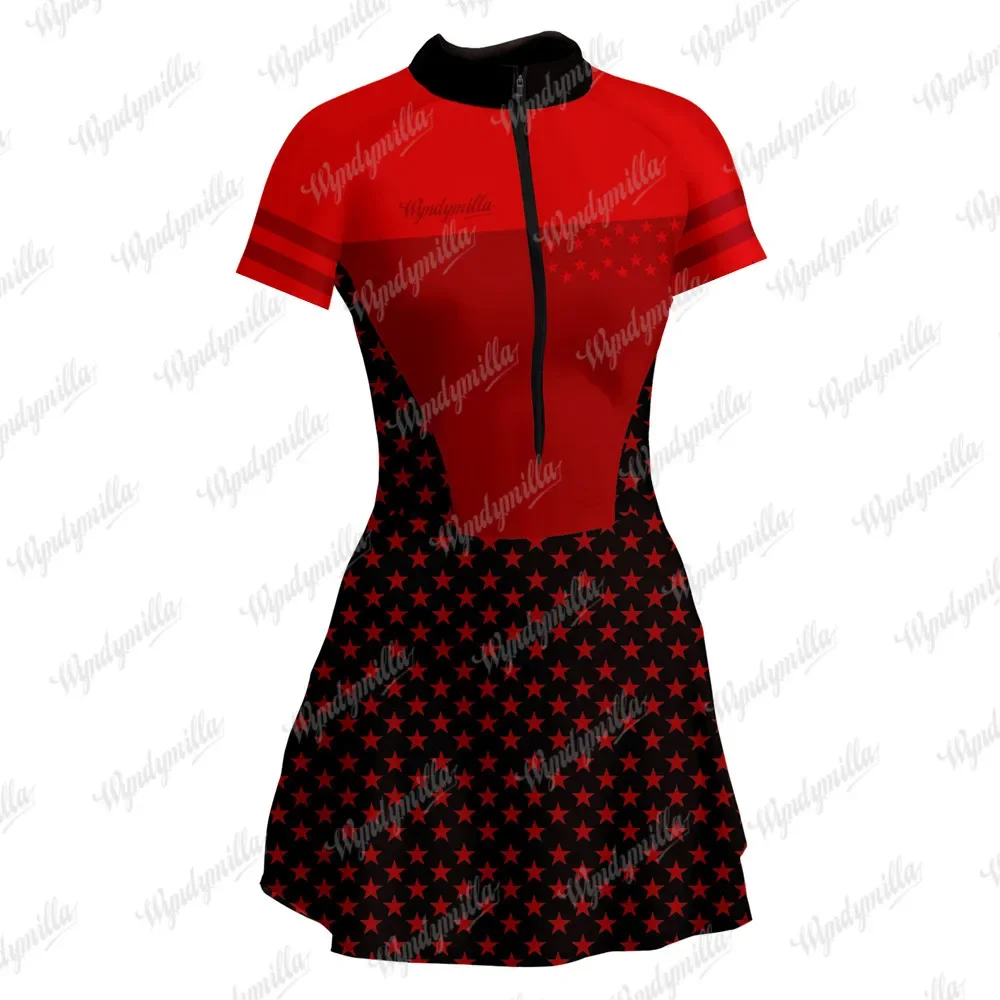 Wyndymilla Short Sleeve Dress Women Triathlon Mtb Cycling Skirt Sport Dress Cheerleaders Skirt Little Monkey Fitness Running