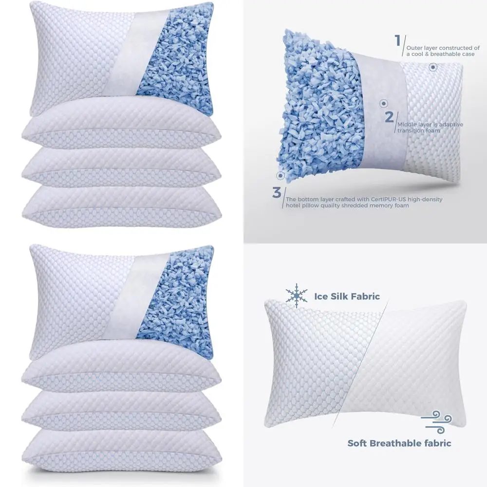 

Набор из 4 подушек Queen Size с эффектом памяти, регулирующих температуру - гипоаллергенные, можно стирать в машине, с двойной вентиляцией.