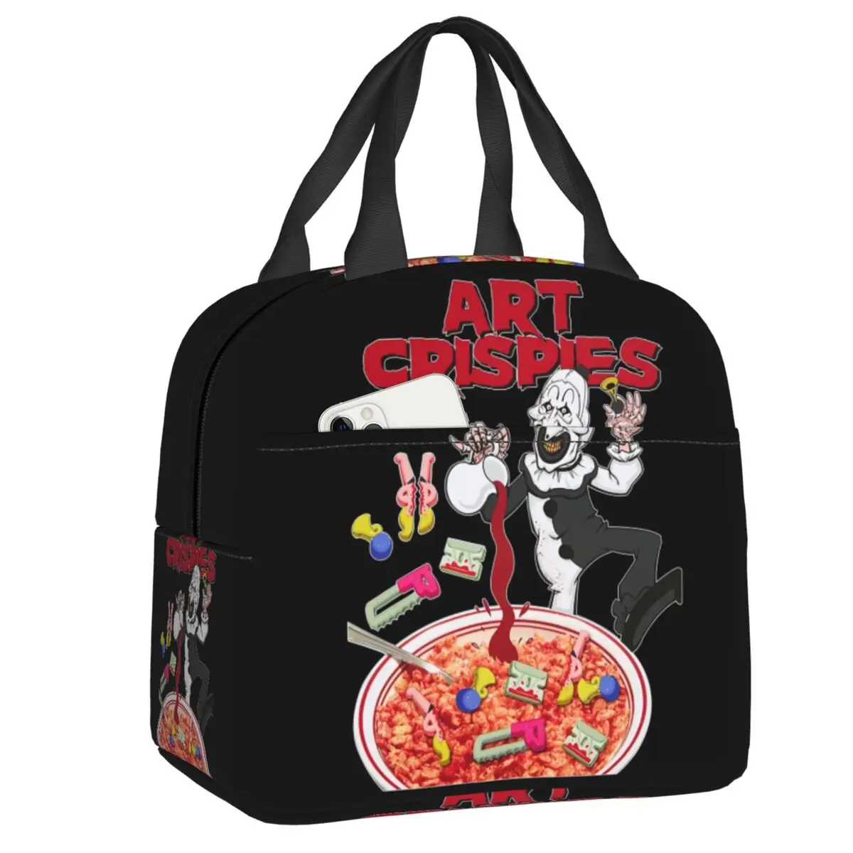 Custom Art Crispies Terrifiers Halloween Horror Movie Lunch Bag Men Women Cooler Thermal Insulated Lunch Boxes for Adult Office