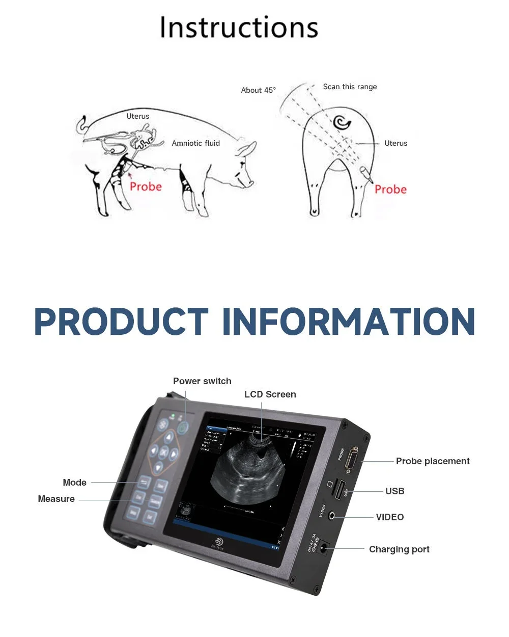 Cow Sonar Digital Ultrasound Veterinary Dog Ultrasonic Scanner Portable Vet Sheep Pre-gn-ancy Tester Cattle Fetus Pig