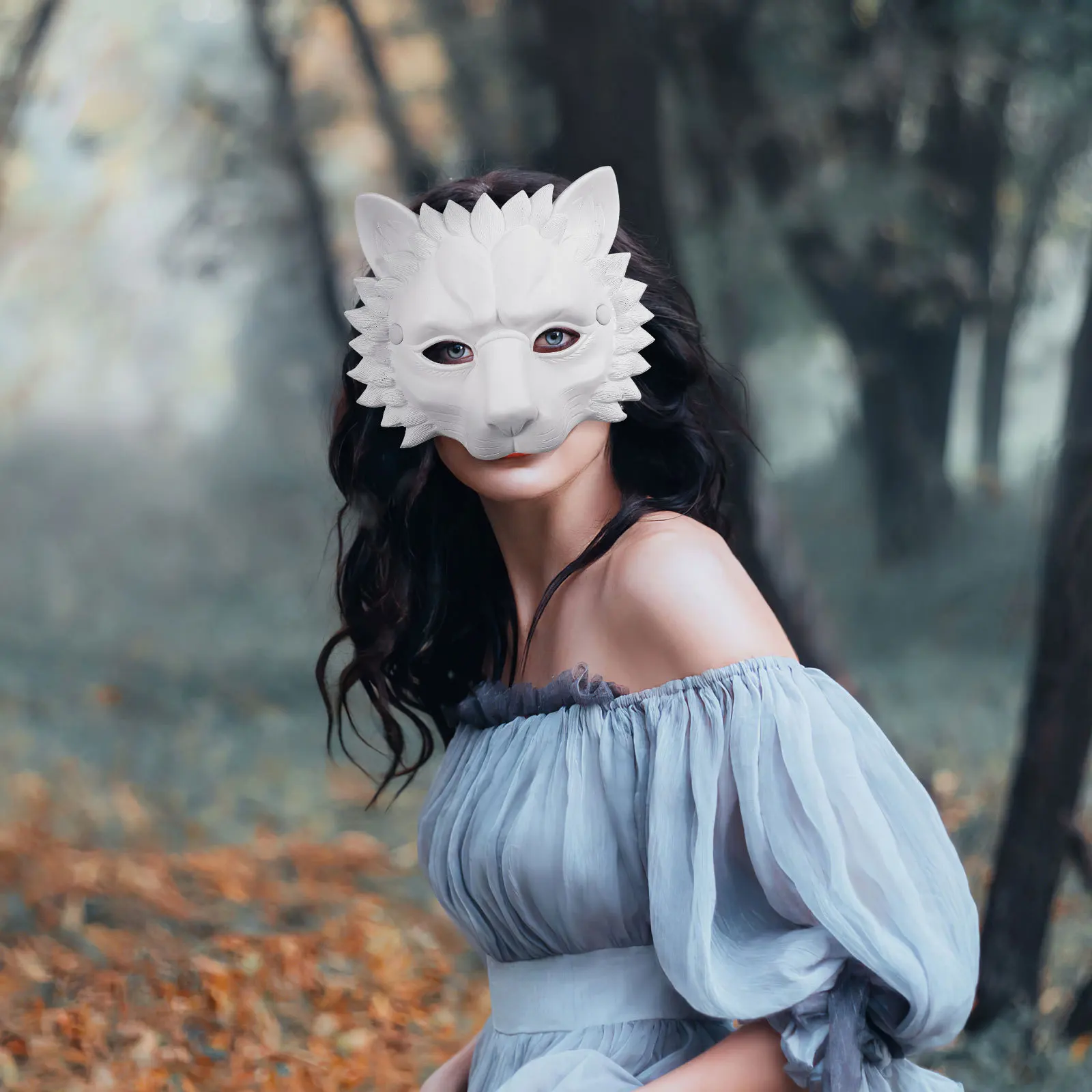 

1pc 3D Lion Mask White Lifelike Design Halloween Cosplay Party Dance Masquerade Breathable Comfortable Eye Hole Decoration