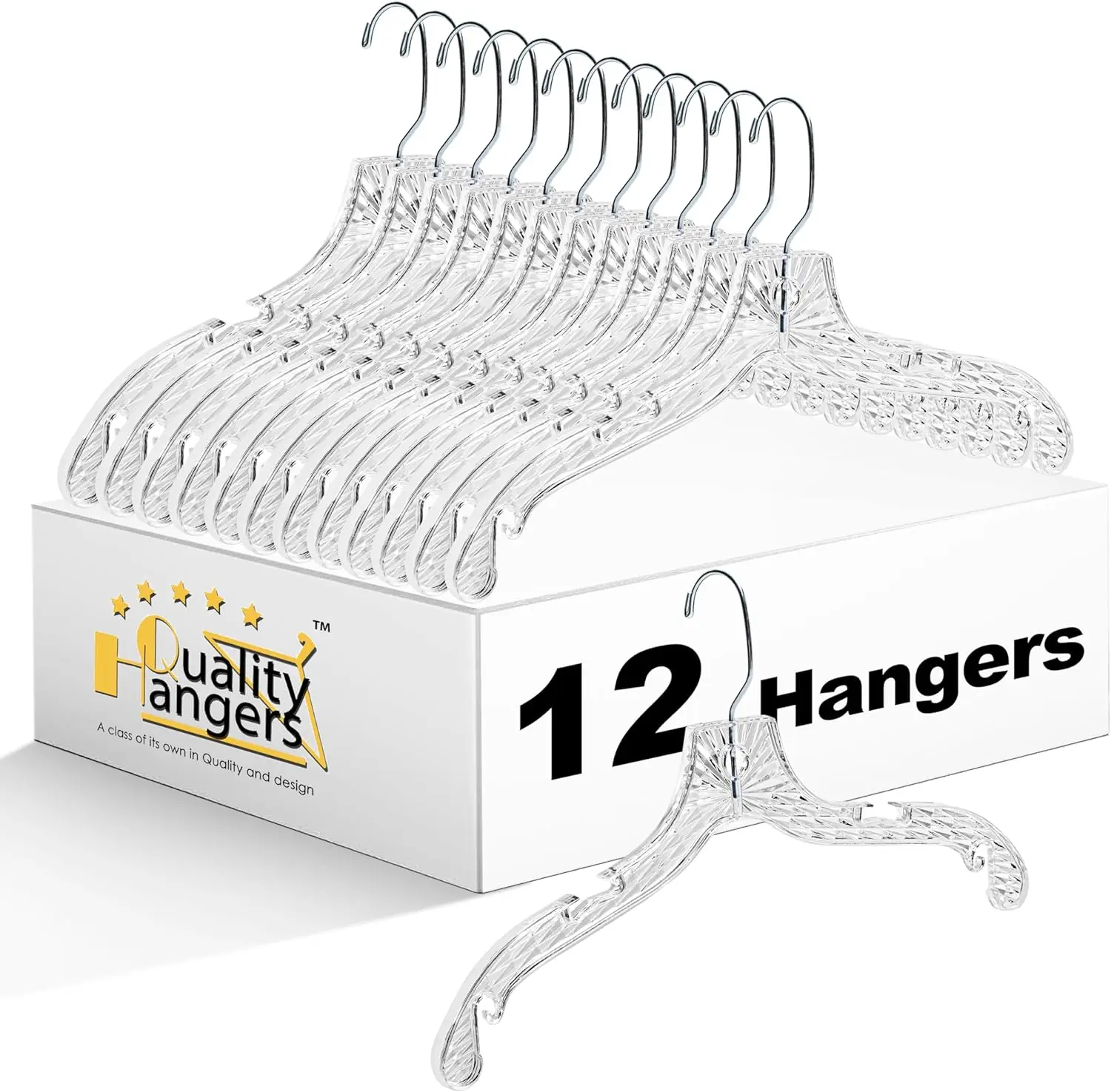 

12 Pack Crystal Clear Plastic Hangers with 360° Swivel Hook, 17 Inch Slim Non-Slip Clothes Hangers for Shirts Dresses