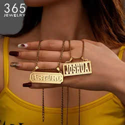 365 Custom Name Double Layer Welding Necklace and Engraved Pendant Stainless Steel Personalized Nameplate Men Women Accessories
