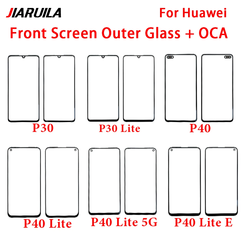 10Pcs，NEW Outer Glass + OCA For Huawei P20 Lite P30 P40 Lite 5G E Front Touch Panel LCD Display Glass Cover Repair Replace Part