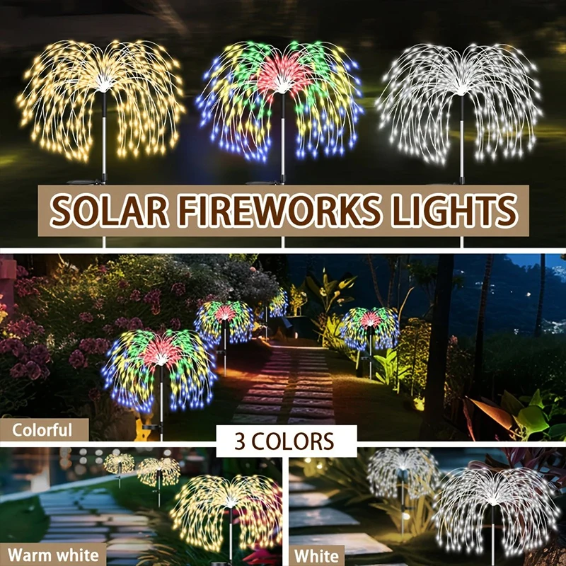 200LED Firework Lights Solar Power Outdoor Wire Flower Garden Decorate Solar Lamp for Landscape Patio Pathway Yard Lawn