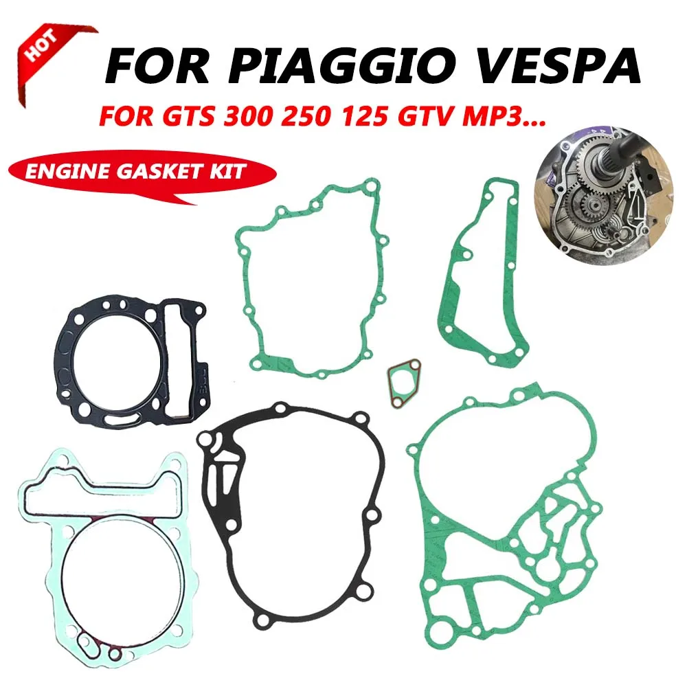 For Piaggio Vespa GTS 300 250 125 GTV MP3 GTS300 Motorcycle Engine Gaskets Kit 1 Set Scooter Cylinder Pads Complete Seal Parts