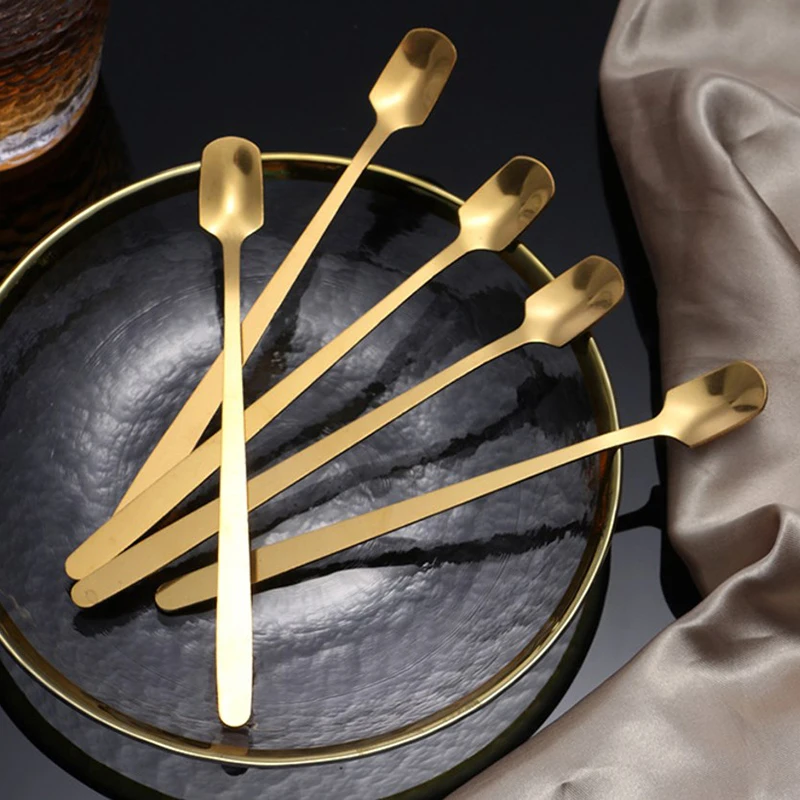 

Home Stainless Steel Mixing Spoon Honey Dessert Spoon Stirring Spoon Restaurant Long Handle Tableware Kitchen Cooking Utensils