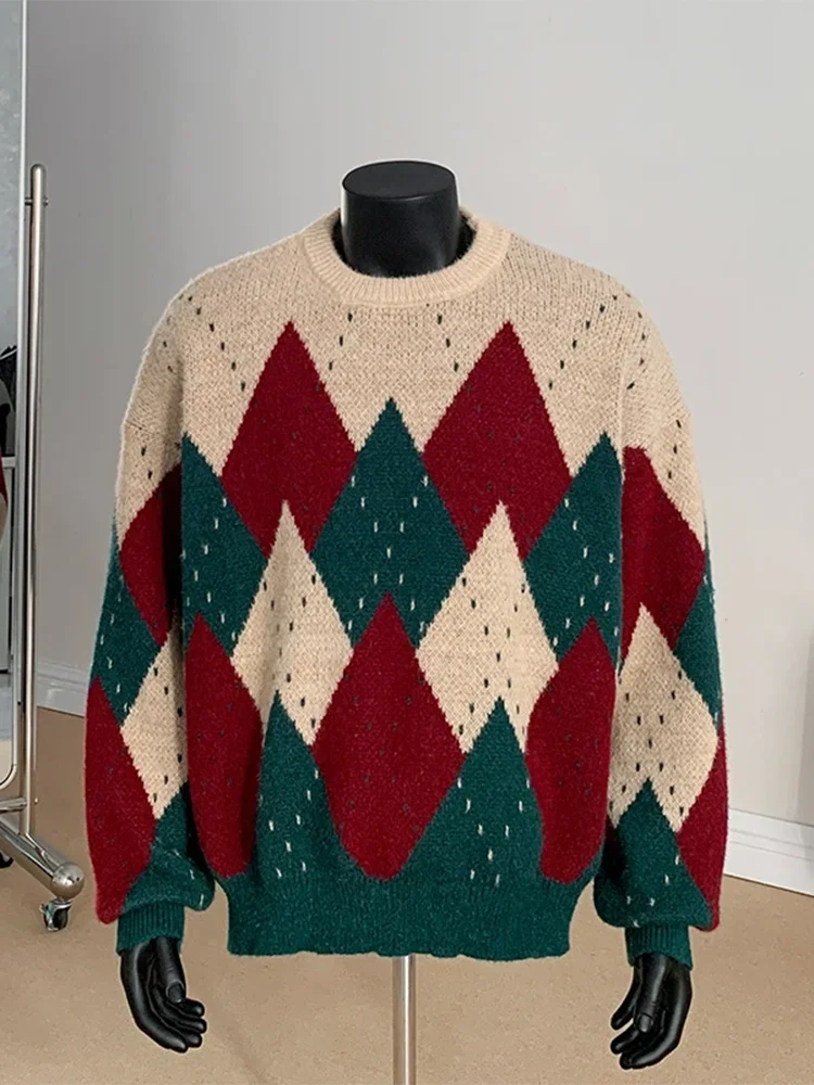 

Мужской свитер в скандинавском стиле Fair Isle, свободный крой, для ношения под одеждой, повседневный, осенне-зимний, комфортный, для пар, в стиле High Street