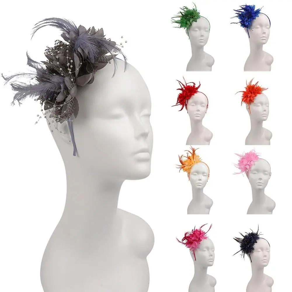 Wedding Women Mesh Headband Fascinator Hat Feather Hair Accessories